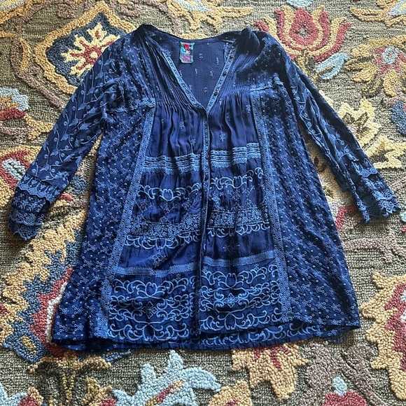 Johnny was blue embroidered tunic M - Picture 1 of 4
